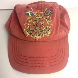 VTG Polo Ralph Lauren Red Ball Cap NYC Anchor Nautical Crown Logo Baseball Hat